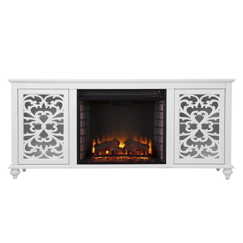 SEI Furniture Maldina Electric Fireplace with Media Storage in White - Image 4